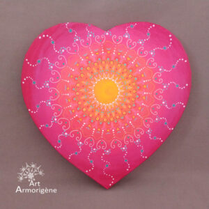 peinture vibratoire tableau mandala coeur cosmique magie jaune rose