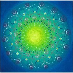 fleurs cosmiques mandala bleu vert oeil univers